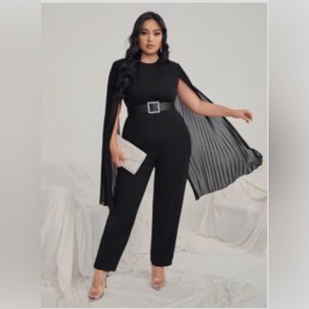 Plus, Black, Cloak Sleeved Jumpsuit.